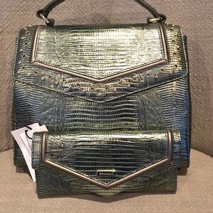 Brahmin Metallic Green Textured Satchel and Clutch